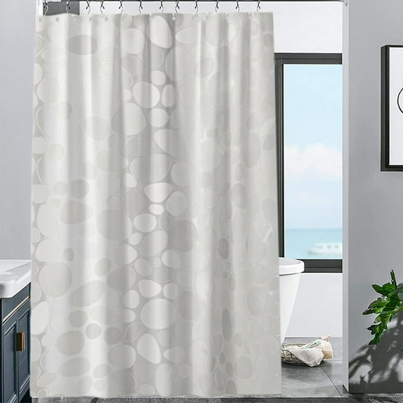 Hxlamzoo Thick 3D Frosted Pebbles Shower Curtain Liner - Heavy Duty Waterproof Bathroom Curtain with Hooks, No Punch Holes Needed, Machine Washable (180x180cm, White)