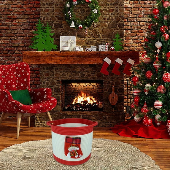 Hxlamzoo Toy Storage Basket, Baby Laundry Basket 11 x 11 Inches, Small Laundry Basket for Clothes, Nursery Basket for Toys, Soft Woven Basket for Storage, Christmas Red