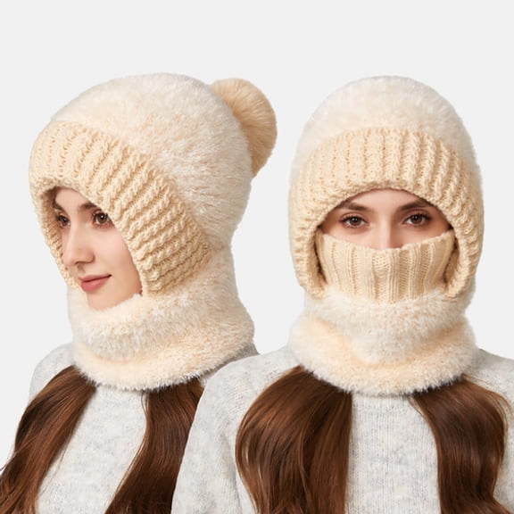 Hxlamzoo Upgraded 3-in-1 Fleece Lined Balaclava with Scarf and Mask, Windproof Warm Soft Comfortable, for Women Winter Outdoor Activities Casual Wear Gift Idea
