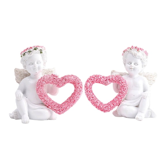 Hxlamzoo Valentine's Day Angel Figurine Pair with Rose Hearts 3.93x3.54Inch Romantic Resin Decor for Couples Gift, Tabletop & Home Display