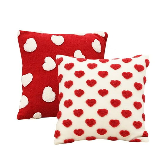 Hxlamzoo Valentine's Day Pillow Covers 18 x 18 Set of 2, Cozy Heart Embroidered Soft Plush, Valentines Day Decorative Pillow Covers for Sofa Couch Bedroom Living Room (No Inserts Included)