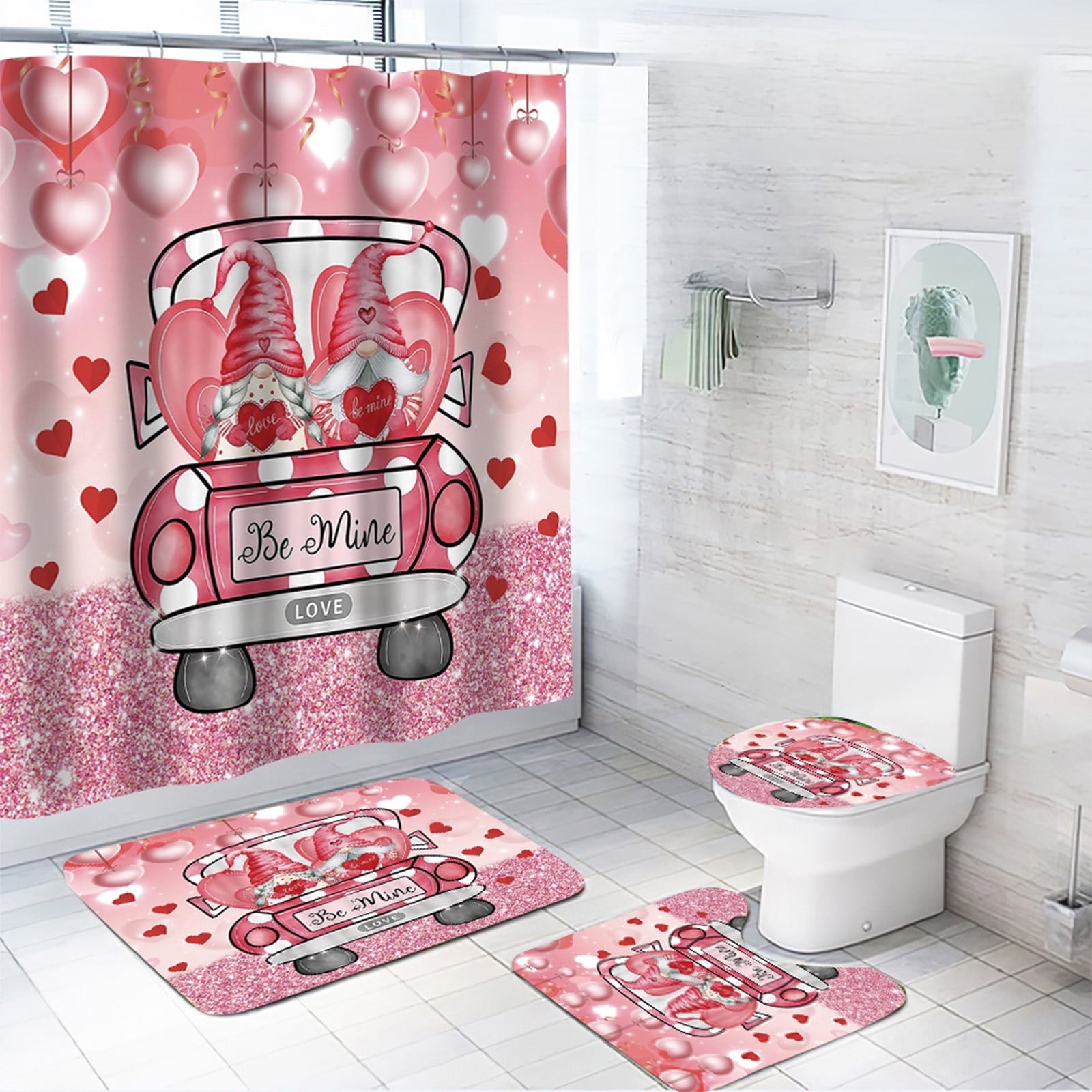 Hxlamzoo Valentine's Day Shower Curtain Sets with Rugs,Romantic Rose ...