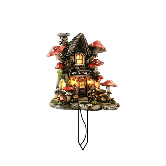 Hxlamzoo Whimsical Mushroom House Floor Decoration - Durable 2D Acrylic Outdoor Potted Plant Embellishment for Garden & Indoor Beautification