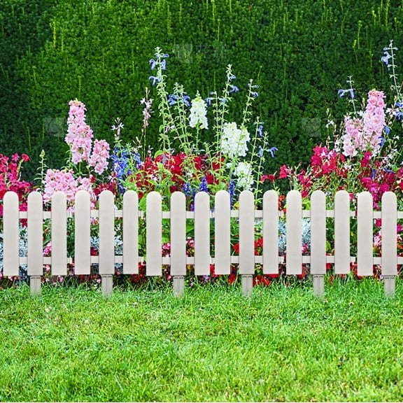 Hxlamzoo White Plastic Garden Fence - Picket Fence Edging for Lawns, Flowerbeds, and Plant Borders - Decorative Yard Fencing - Lawn Plastic Garden Fences with Insert
