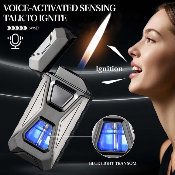Hxlamzoo Windproof Lighter with Voice-Control & Induction Ignition, Adjustable Flame & Butane Window - Compact Outdoor Gear for Camping, Hiking, Picnic - Includes Gift Box
