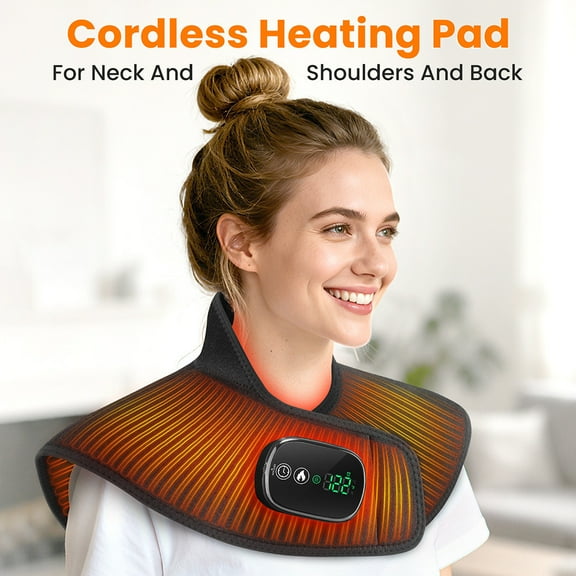 Hxlamzoo Wireless Neck Heating Pad Portable for Neck Pain Relief with 4 Temp Settings & 5 Auto Shut-off Timers, Rechargeable Battery for Home and Office Use