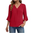thumbnail image 1 of Hxlamzoo Women's 3/4 Length Sleeve Blouses Relaxed Fit V Neck Ruffle Sleeve Chiffon Elegant Casual Shirts, 1 of 4