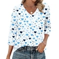 thumbnail image 1 of Hxlamzoo Women's 3/4 Length Sleeve V-Neck Print Shirt with Raglan Sleeve, Chic Style, 1 of 6