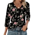 thumbnail image 1 of Hxlamzoo Women's 3/4 Length Sleeve V-Neck Print Shirt with Raglan Sleeve, Chic Style, 1 of 6