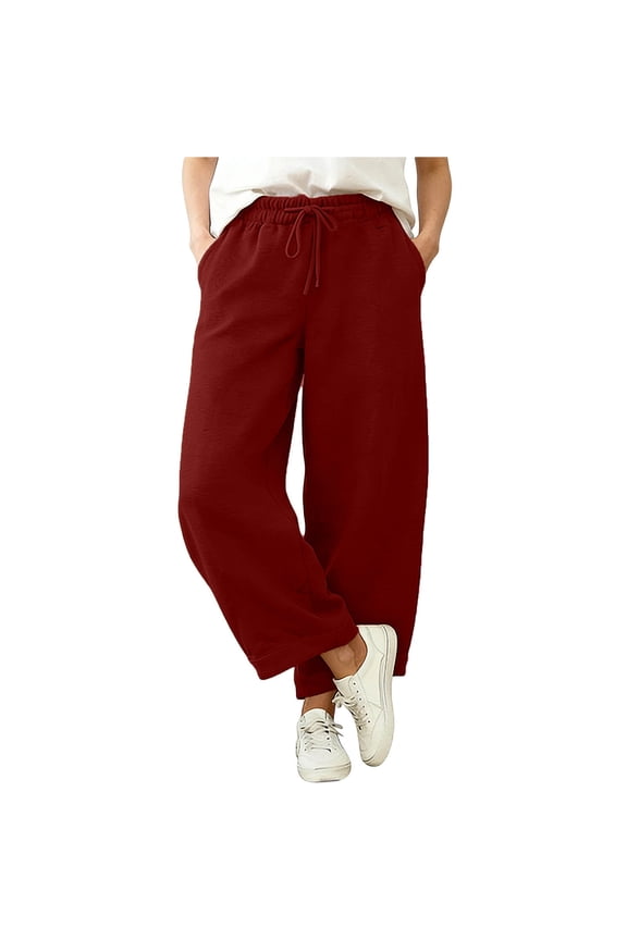 Women's Casual Drawstring Pants Loose Fit Wide Leg Angled Hem Sweatpants with Pockets