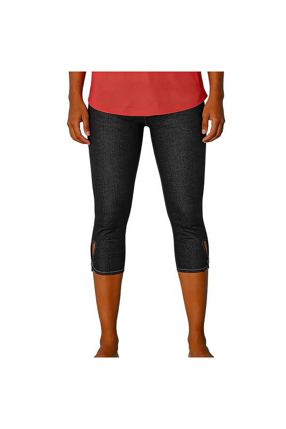 Women's Casual Fitness Leggings Solid Stretch Denim Skinny Capri Pants No Pockets