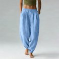 thumbnail image 1 of Hxlamzoo Women's Casual High Waisted Pants Solid Pleated Stretch Tapered Ankle Linen Cotton Pants with Pockets, 1 of 5