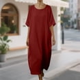 thumbnail image 1 of Hxlamzoo Women's Dress | Solid Color Round Neck Short Sleeve Linen-like Long Dress | Casual Comfortable Breathable Daily Wear, 1 of 5