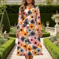 thumbnail image 1 of Hxlamzoo Women's Floral Print Midi Dress, Long Sleeve Crew Neck A-Line Dress, Elegant Casual Spring Summer Fall Wear, 1 of 7