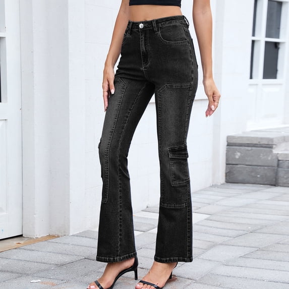 Hxlamzoo Women's Jeans - Stretch Mid-Rise Bootcut Jeans for Daily Wear - Fashionable with Pockets