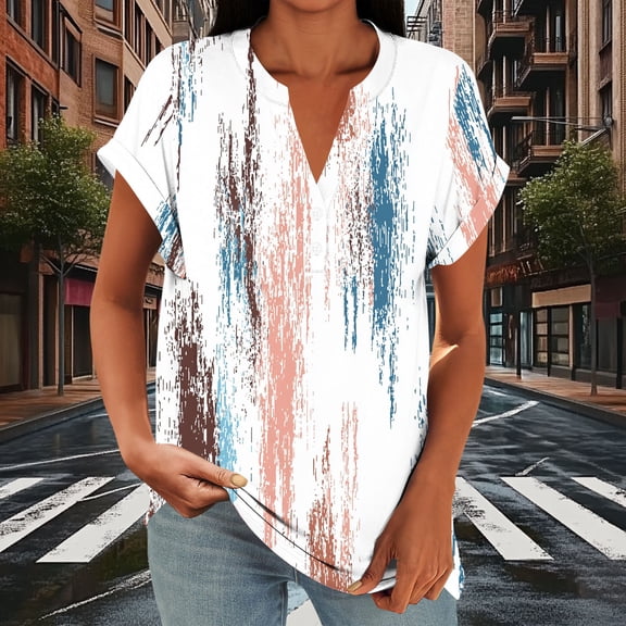 Hxlamzoo Women's Loose Casual V-Neck Button Front Raglan Sleeve Short Sleeve T-Shirt for Everyday Wear