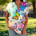 thumbnail image 1 of Hxlamzoo Women's Loose Casual V-Neck Button Front Raglan Sleeve Short Sleeve T-Shirt for Everyday Wear, 1 of 6