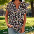 thumbnail image 1 of Hxlamzoo Women's Loose Casual V-Neck Button Front Raglan Sleeve Short Sleeve T-Shirt for Everyday Wear, 1 of 6