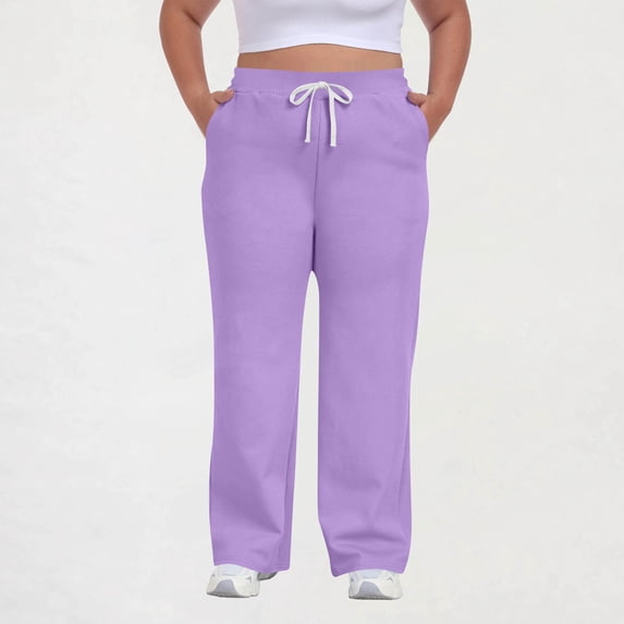Hxlamzoo Women's Plus Size Casual Sweatpants Drawstring Solid Color Sporty Pants with Pockets