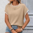 thumbnail image 1 of Hxlamzoo Women's Ribbed Knit Top Ruffled Trim Round Neck Short Sleeve Casual Summer Blouse, 1 of 8