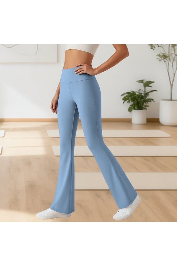 Women's Yoga Pants - Solid Color Butt-Lifting Yoga Pants for Sports and Daily Wear - Flared Design as Leggings with Elastic Comfort