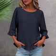 thumbnail image 1 of Hxlamzoo Womens 3/4 Length Sleeve Blouse Dressy Round Neck Shirts with Rulled Cuffs & Hem 2026 Summer Fashion, 1 of 5