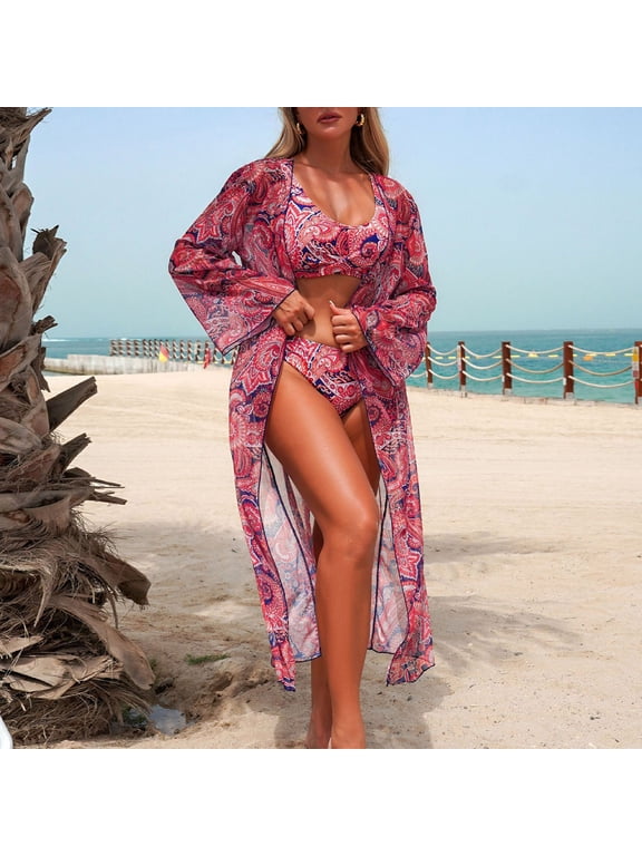 Womens Bikini Sets with Cover Up High Waisted Tummy Control Halter Swimwear 3 Piece Bathing Suits for Summer Vacation
