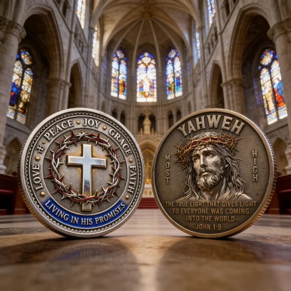 Hxlamzoo Yahweh High Commemorative Coin with Detailed Christ Depiction and Scripture Inscription for Religious Collectibles and Inspirational Gifts