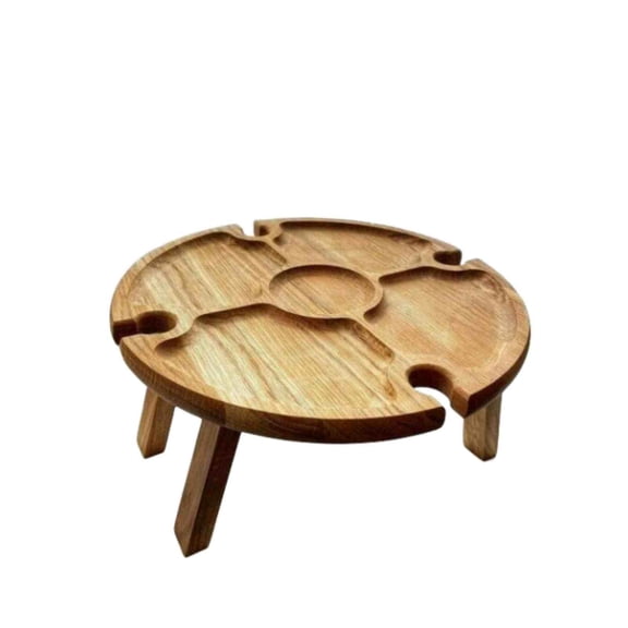 Hxlazmoo Portable Folding Wooden Wine Table for Outdoor Picnic, Indoor Dining & Fireplace Nights - 2-in-1 Cheese & Fruit Tray Organizer