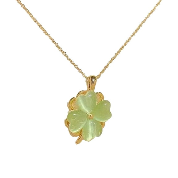 Hxlazmoo St. Patrick's Day Four Leaf Clover Rotatable Necklace - Elegant Cat's Eye Stone Pendant with Adjustable Chain, Stainless Steel Lucky Jewelry for Women