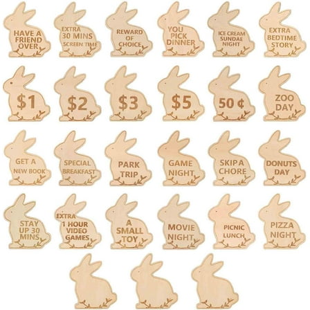 Hxlazmoo Wooden Easter Tokens for Kids - Reusable Easter Egg Fillers with 24+3 Eco-Friendly Prize Coins, Perfect for Family Easter Hunts