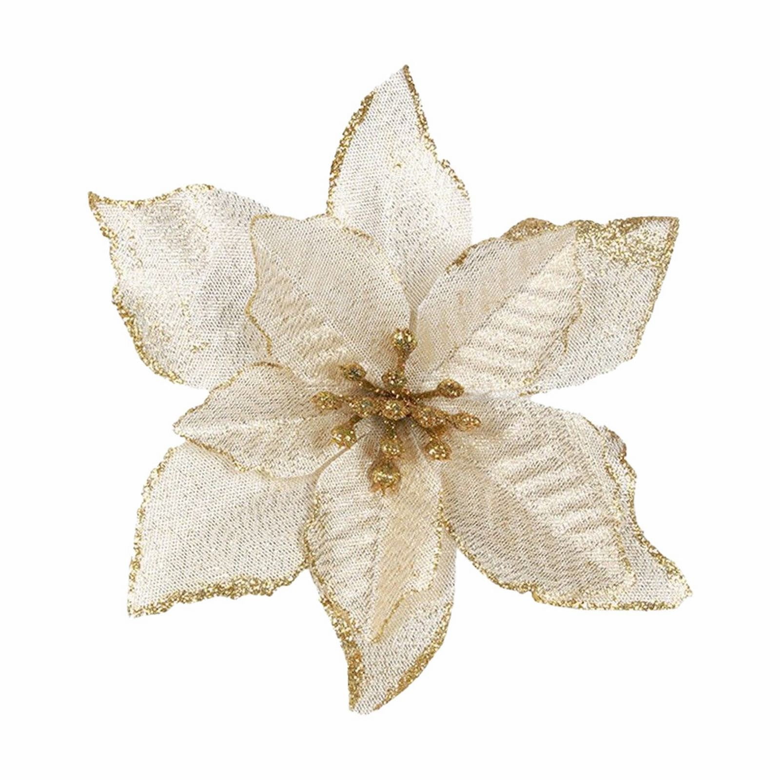 Hxoliqit 12pcs 15cm Glitter Artificial Flowers Christmas Tree Ornaments