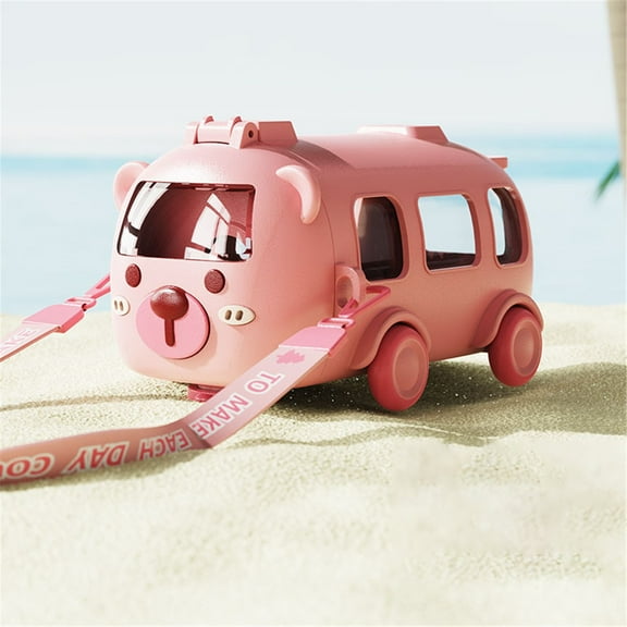 Hxoliqit 1PC Coffee Tumbler Water Bottle With Cute Cartoon Bus Design Removable Fun Toy Water Bottle With Adjustable Shoulder Strap Is Easy To Carry Suitable For Camping Trips Pink