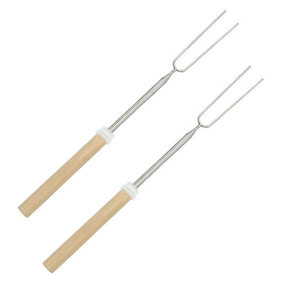 Hxoliqit,2 Pack Roasting Sticks Set Extendable 32in Long Metal Barbecue Skewers With Wooden Handle For Hot Dogs Camping BBQ Grill,White