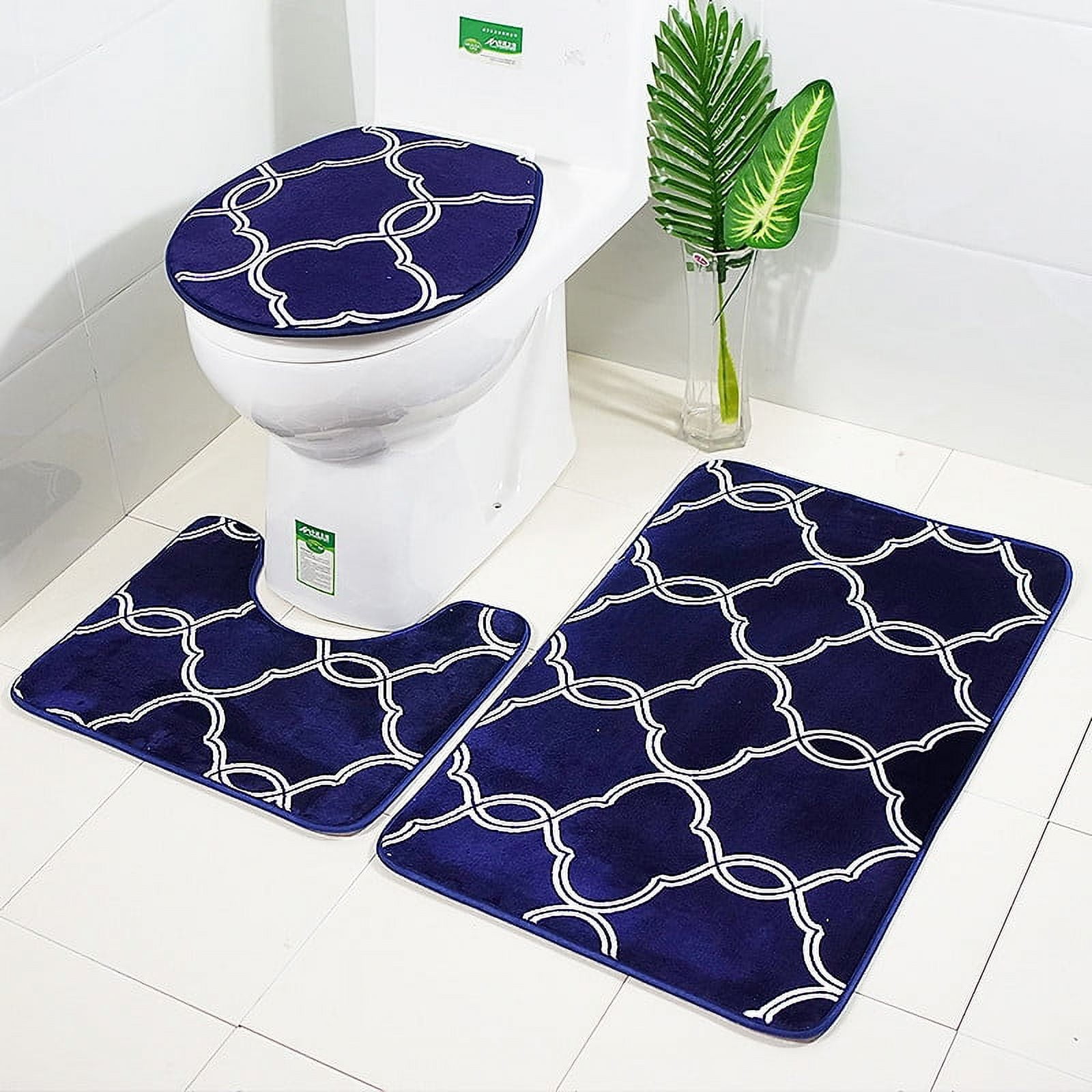 Bathroom Rugs And Commode Top, Bath Mat Sets Blue Elongated Toilet Seat ...