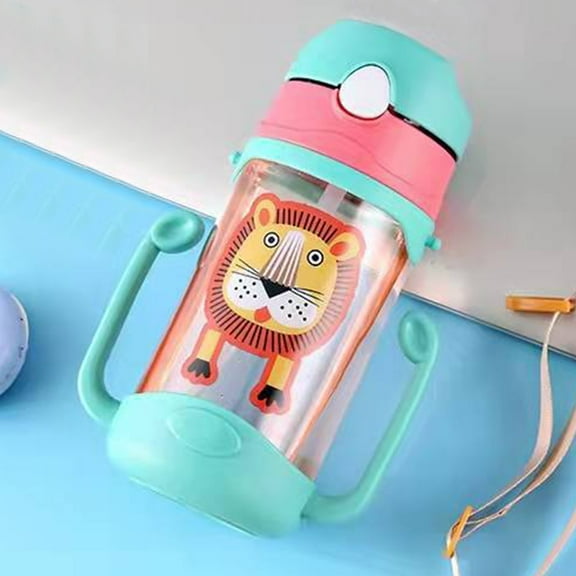 Drinking Glass 400Ml Cup Water Bottle For Baby Leak Proof Cup With Handle Sippy Cup For Toddlers Cartoon Portable Baby Leak Proof Straw Sippy Cup,Green Kitchen Glass&Bottle