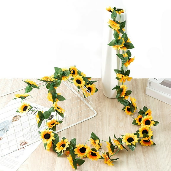 Hxoliqit 8.2ft Artificial Sunflower Garland Vine Silk Sunflower Vine s With Green Leaves For Home Kitchen Wedding Arch Decor Garden Craft Art Party Decor (Yellow) for Home Decor