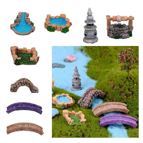 Hxoliqit 8 Fairy Tale Garden Accessories Stone Pond B Ridge Water Windmill Doll Gift for Couple Funny Ornament Desktop Decoration(Brown) for Desktop