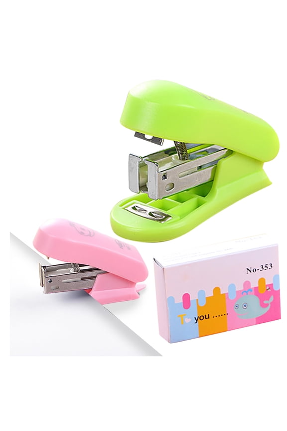 ,Black Chenille Stems Mini Small Stapler Useful Staples Set Office Binding,Green