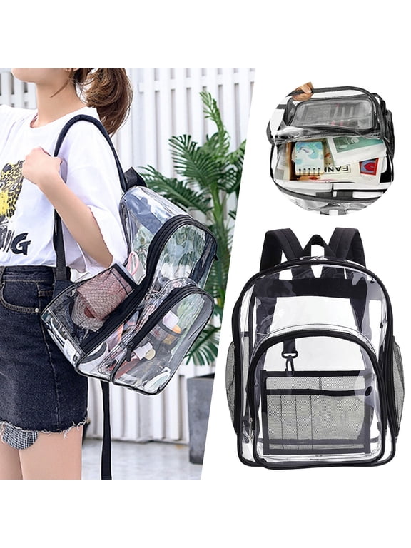 ,Black Chenille Stems PVC Backpack Large Transparent,Black