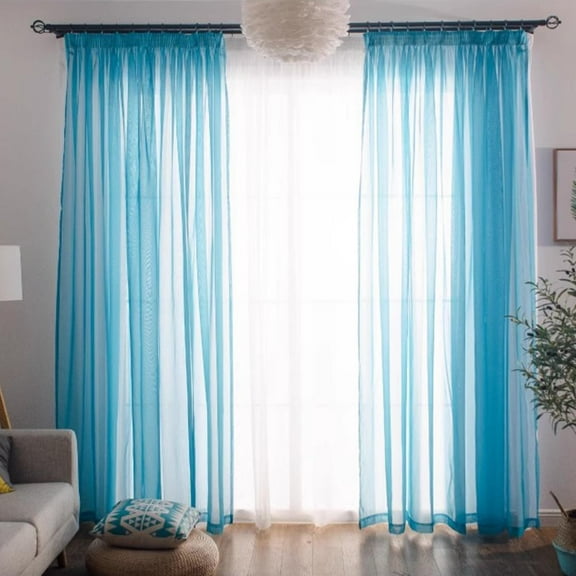 Curtains Blue Voile Sheer For Living Room 2 Panels Rod Pocket Light Filtering Window Drapes Sky Office 54 X 84 Inch Length Decorations Home Blackout Decor Bedroom