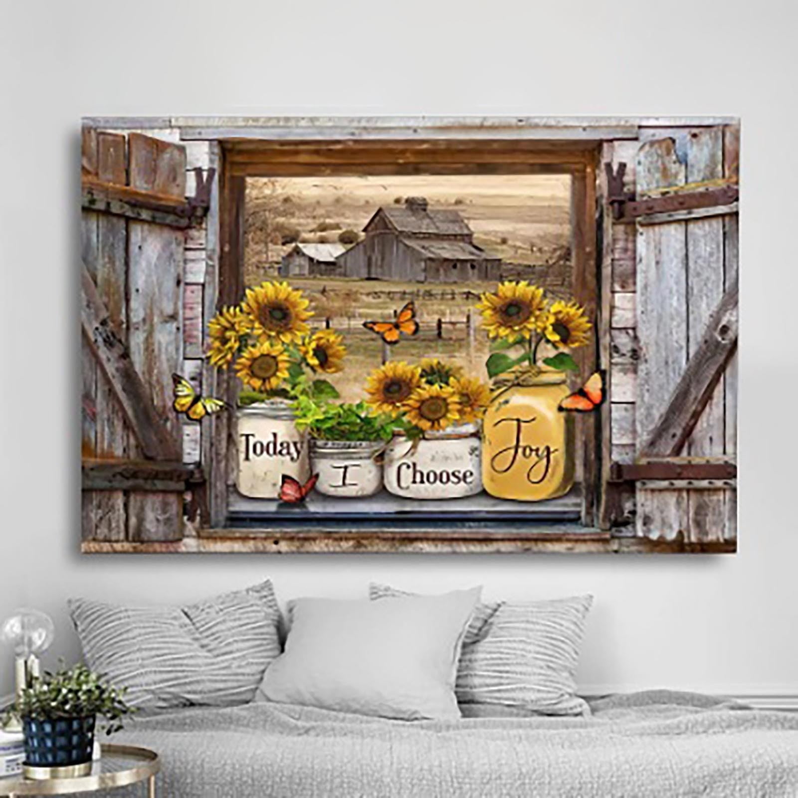 Hxoliqit Butterfly Sunflower Wall Art, 7.9" x 12" Canvas Painting,Wall