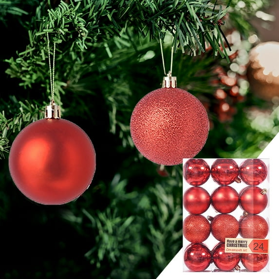 Hxoliqit Christmas Tree Ornaments Ornaments Ball 24PC Christmas Decorations Christmas Balls Tree Home Decor Christmas Supplies Hang Pendants Christmas Decoration(Red) for Christmas Party