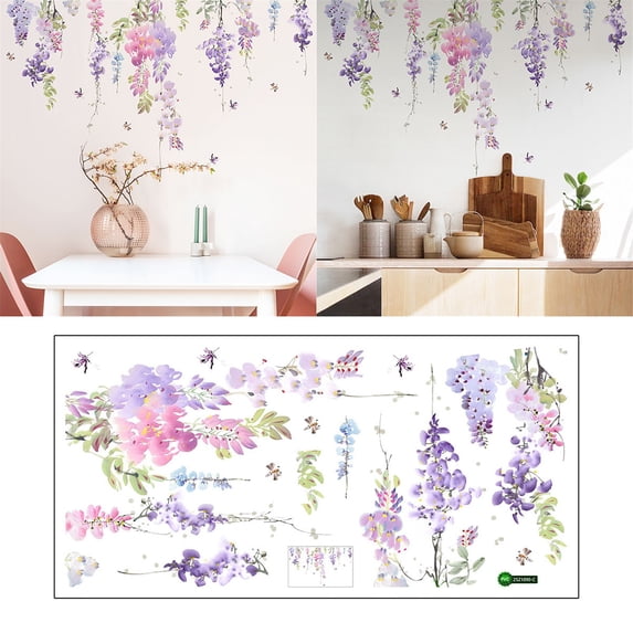 Hxoliqit Colorful Flowers Floral With Butterflies Wall Decals Removable Painterly Peel And Stick Wall Art Murals For Kids Girls Bedroom Living Room Classroom Kitchen Home De Small Stickers