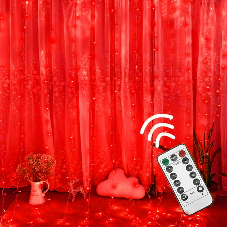 Hxoliqit Curtain Stripe Lights 300LED 8 Modes Remote Control Fairy String Lights Decora Red Led Lights For Bedroom Led Lights Led Strip Lights Led Strip Lights For Bedroom Outdoor Led Strip Lights