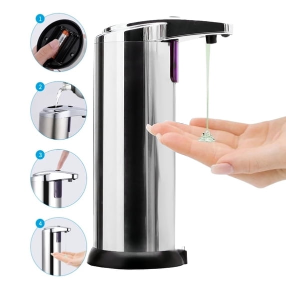 Hxoliqit,Foldable And Dustpan Set,LED Hands Touchless Stainless Automatic Soap Dispenser Motion Sensor,Silver