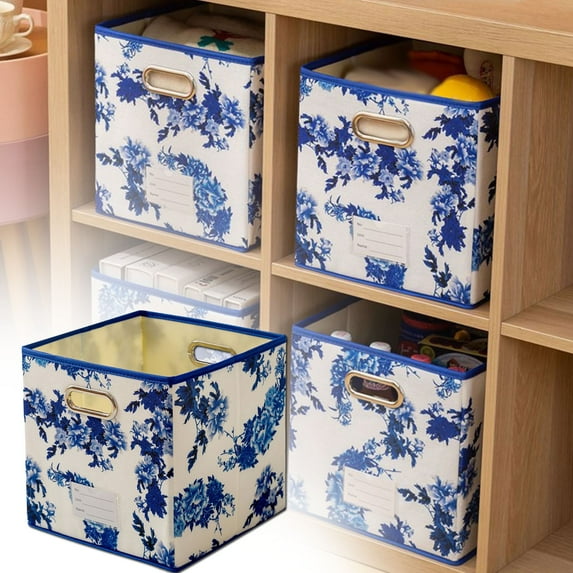 Hxoliqit Fabric Collapsible Storage Cube Bins, Blue Pack
