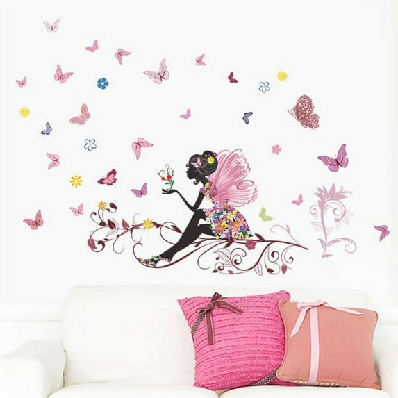 Hxoliqit Fairy with Flowers and Butterflies Wall Stickers