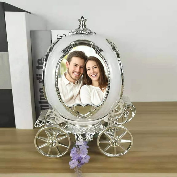 Hxoliqit Frame Personalized Pumpkin Car Photo Frame Music Box Picture Frame Best Gift for Couple Funny Ornament Desktop Decoration(Silver) for Home Decor