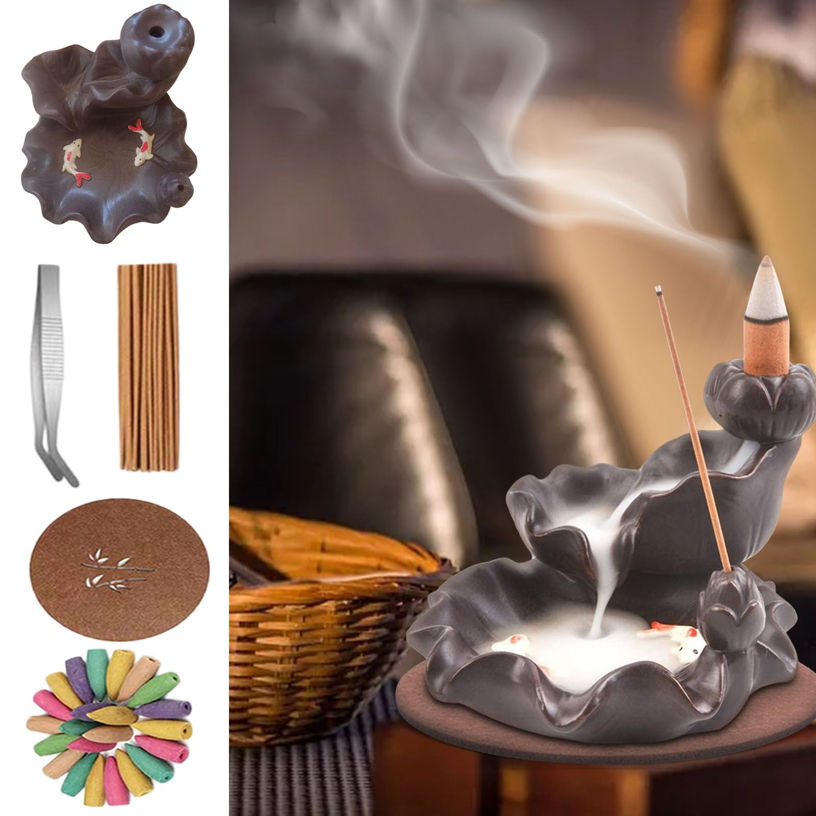 Hxoliqit Incense Burner Ceramic Backflow Incense Holder Handcrafted